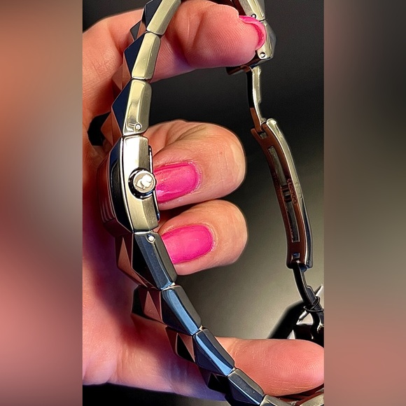 Karl Lagerfeld SS Watch Gunmetal Small 6” or less Pyramid shapes NWT Unisex - Picture 5 of 16